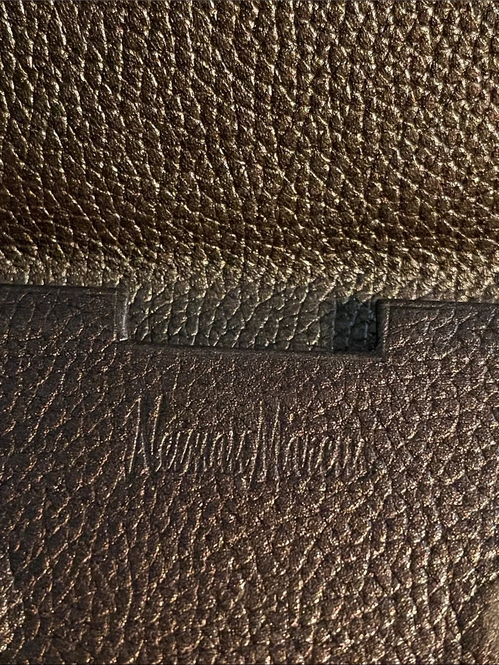 NM- Neiman-Marcus Dark Brown Pebbled Leather Card Holder